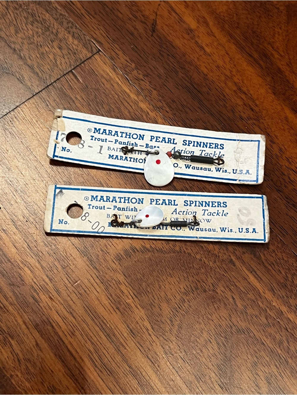 Vintage NWT Set of 2 Marathon Pearl Spinners Fishing Lures Made in Wisconsin
